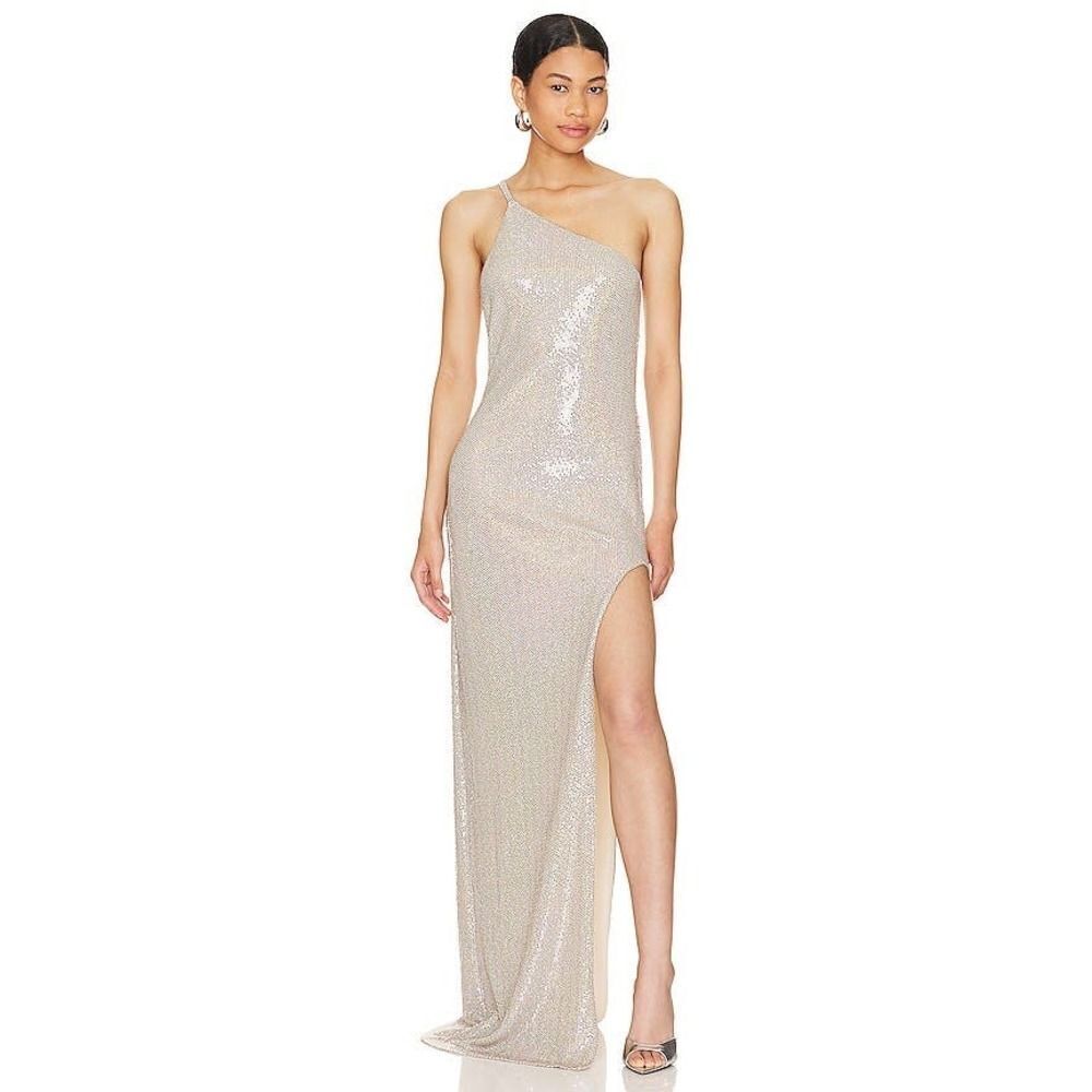 The SEI One Shoulder Gown in Frost size L